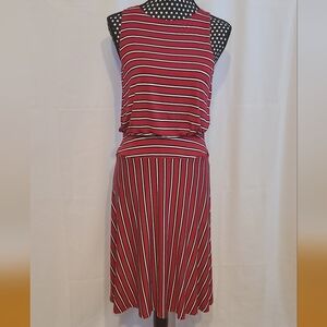 Loft Stripe Red White Black Dress